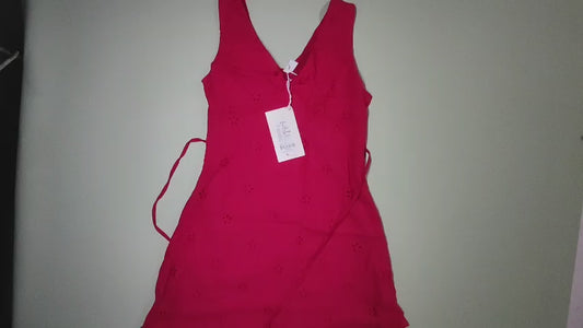 [191]GM   Red Openwork V-Neck Strapless Dress for Unisex Petite Women's Summer 2025 High-End Slimming A-Line Mini Skirt