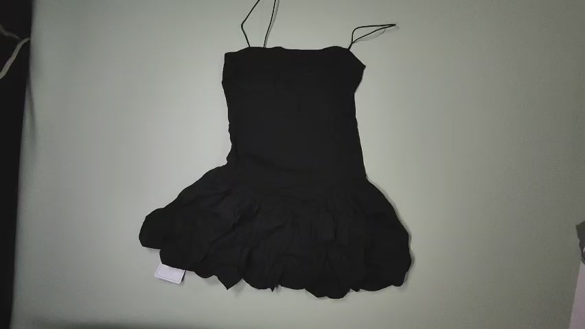 [814]GM   A BEAN Ballet Girl Style Slim-Fitting Waist-Tailored Hem Cloud-Patterned Puff Sleeve Strapless Dress Trendy Flower Bud Dress