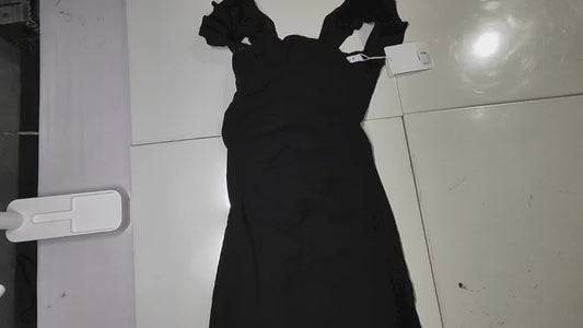 [874]GS   2025 Summer New Women's Designer Ruffled Strappy Slimming Mid-Length Black Elegant Little Black Dress