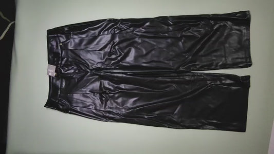 [863]GM  Next Kiss Black Leather Pants for Women 2025 Spring and Autumn New Arrival High-Waisted Straight-Leg Slimming PU Leather Wide-Leg Pants