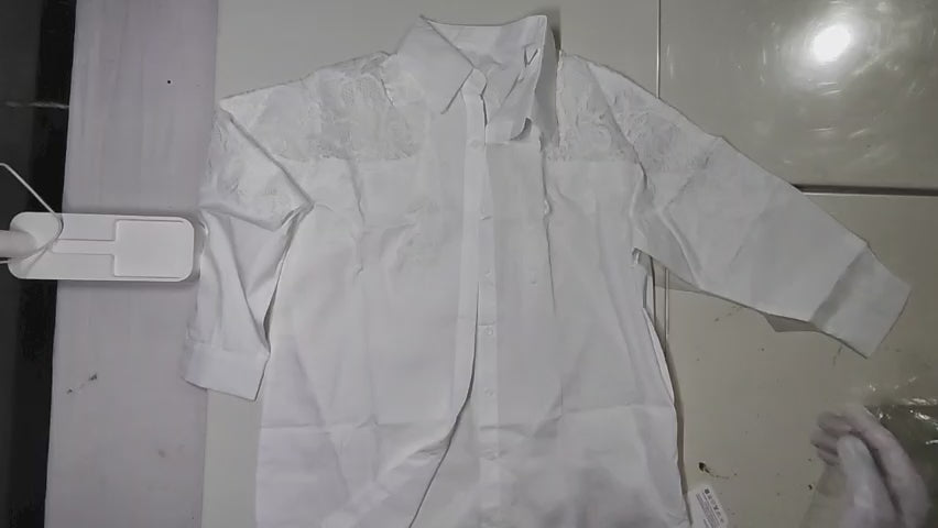 [644]GM   Women's 2025 New Trend Long-Sleeve Crochet Openwork White Collar Shirt Spring Lightweight Shirt Large Size