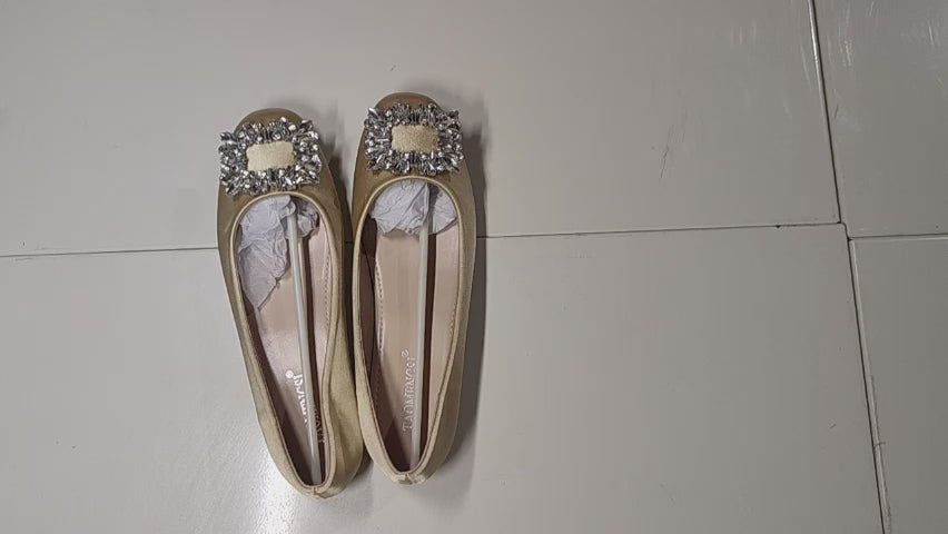 [563]NM Women's 2025 Autumn Rhinestone Square Buckle Flat Shoes Soft Sole Non-Fatiguing Pea Pod Sole Large Size Women's Shoes 41-43 Summer