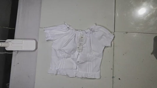 [819]MM  Women's Summer French Ruffled Collar Short-Sleeve Shirt with Unique Design, Exclusive Charm, and Distinctive Puffed Sleeves - Short-Length Top