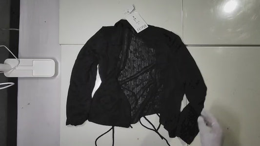 [941]GM  Pure Lust Style Design Niche Cut Out Lace Shirt for Women Spring and Summer Sexy Style Thin Bell Sleeves with Trendy Cardigan