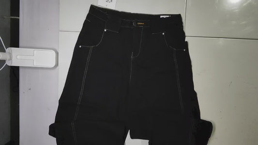 [008]MM All Black Scimitar Silhouette Men's American Cleanfit Vintage Loose Drape Floor-Length Jeans