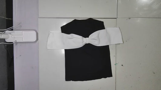 [973]GS Original D Unique! Excellent Quality ~ Elegant Goddess Color-Blocked 3D Large Bow Off-Shoulder Slimming Knit Top for Women