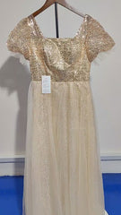 [934]M  2025 New Collection Evening Gown Banquet French High-end Style Light Luxury Niche Elegance Host Performance Costume Champagne Color Women's