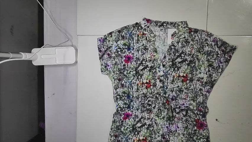 [910]GM    Original Export Italian Women's Clothing Top Brand Cut Label Tie-Up Floral Print V-Neck Summer Dress Exported to France