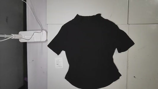 [916]MS Women's Summer New Arrival Slimming Zipper Collar Short-Sleeve T-Shirt Asymmetrical Inner Top Short Crop Top