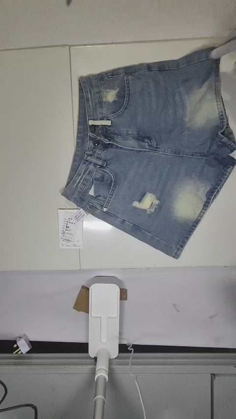 [807]MS Women's Summer Plus Size High-Waisted Slimming Ripped Denim Shorts with A-Line Wide Leg