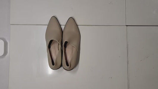 [566J]M Women's Soft Leather Medium Heel Deep Toe Shoes Summer Thick Heel Spring and Autumn Pointed Toe Beige Single Shoes Women's Petite Leather Slip-On Shoes