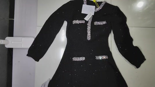 [445]MM Miu Miu Style Black Long Sleeve Knitted Sweater Dress with Exquisite Craftsmanship French Chanel-style