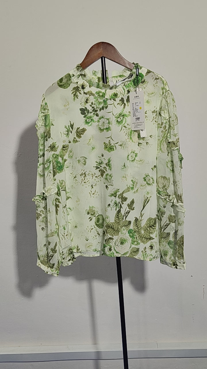 [386] [Carnival Price] Women's Floral Silk Shirt 2025 Spring New Ruffle Trim French Chic Elegant Top Premium Mulberry Silk Blouse