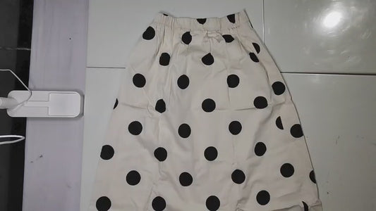 [766]GM   Women's Summer Viscose Knit Short-Sleeve Top and Skirt Set, French Waist-Cinching Slimming Elegant Polka Dot Mid-Length Skirt