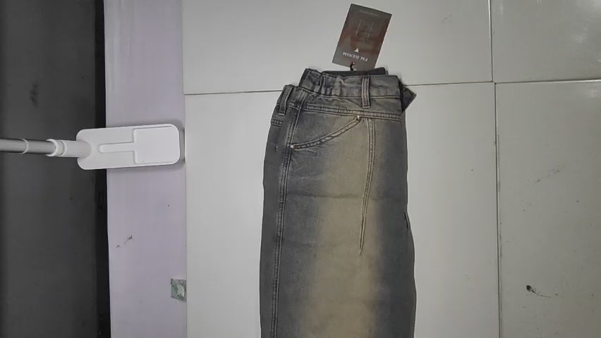 [050]MS Men's Trendy Brand Washed Denim Jeans Korean Style Loose Wide-Leg Casual Pants Retro American Yellow Mud Pants Men's Style