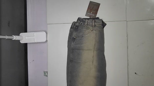 [050]MS Men's Trendy Brand Washed Denim Jeans Korean Style Loose Wide-Leg Casual Pants Retro American Yellow Mud Pants Men's Style