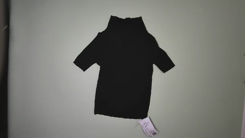 [938]MM  [Promotion Price] Black Polo Collar Straight Shoulder Short Sleeve Women's T-shirt Summer Lightweight Upturned Collar Ice Silk Knitted Top Designer-Style Unique Top