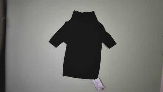 [938]MM  [Promotion Price] Black Polo Collar Straight Shoulder Short Sleeve Women's T-shirt Summer Lightweight Upturned Collar Ice Silk Knitted Top Designer-Style Unique Top