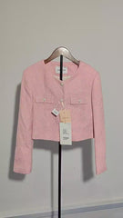 [593]N MandyZhang Elegant Pink Box-shaped Tweed Jacket for Women, Spring Gentle and Stylish Short Cropped Top