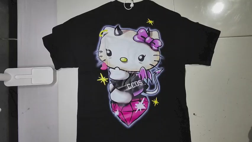 [789]GS  25SS Korean Indie Ins Limited Sweet and Cool Kitty Print Casual Versatile Loose Cotton Short-Sleeve T-Shirt Top