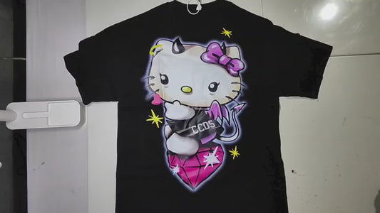 [789]GS  25SS Korean Indie Ins Limited Sweet and Cool Kitty Print Casual Versatile Loose Cotton Short-Sleeve T-Shirt Top