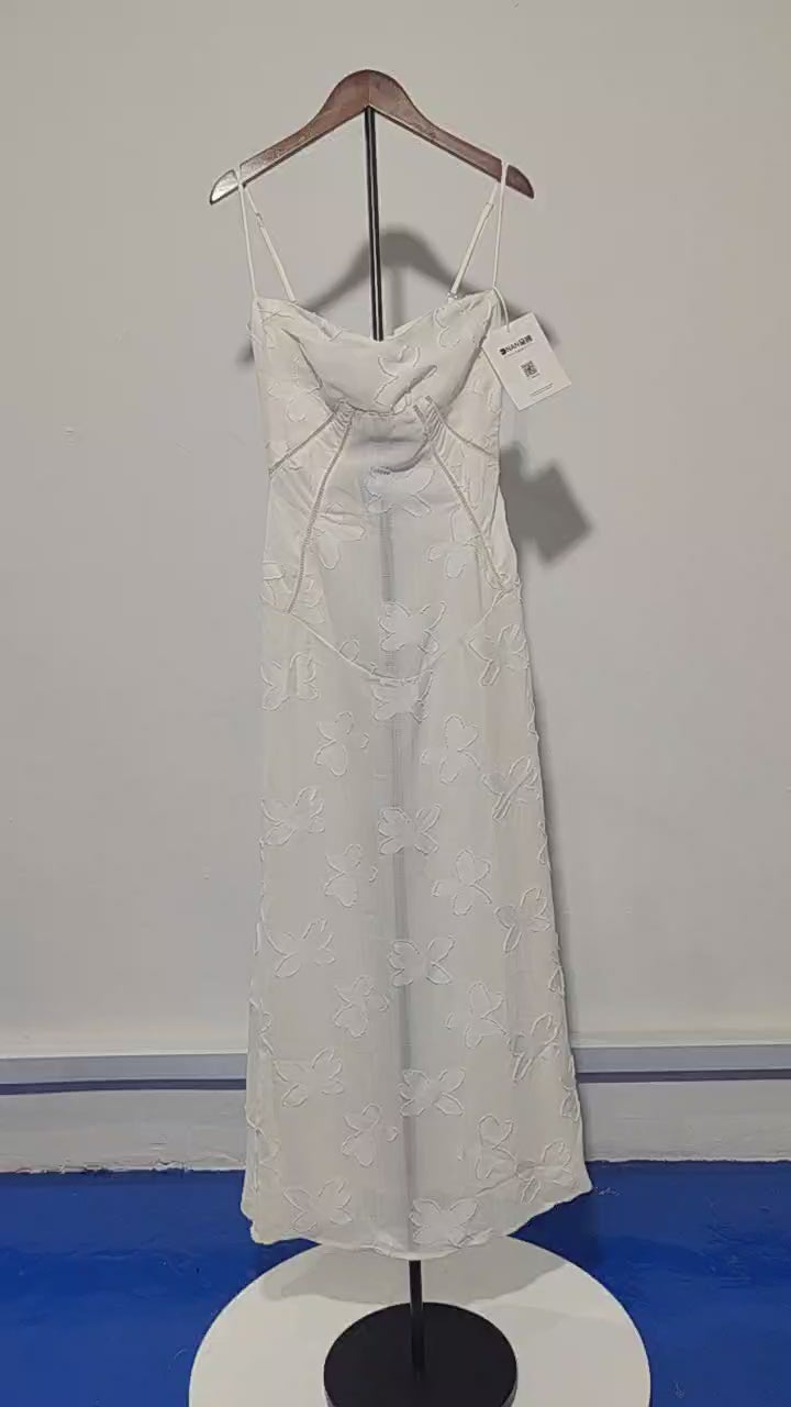 [699]G  Ouyang Nana Ivory White Strapless Fishbone Tailored Waist Island Resort Floor-Length Beach Evening Gown