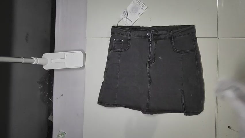 [496]GS    Stretch Denim Skirt with Slit, Plus Size Women's Slimming High-Waisted A-Line Short Skirt