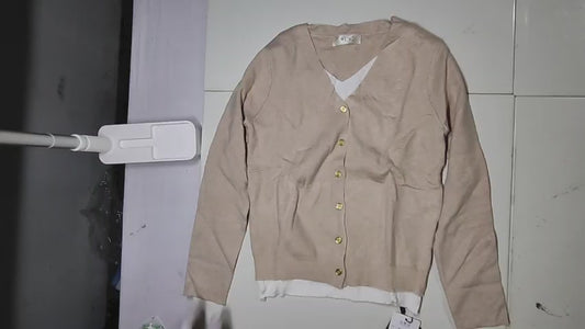 [667]GM     Women's 2025 Spring New Collection Double-Layered V-Neck Apricot Long Sleeve High-End Base Layer Sweater