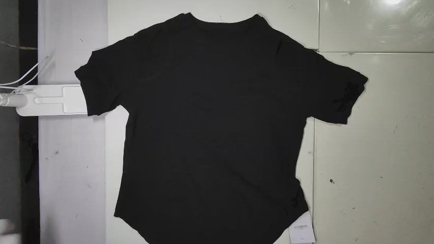 [052]MM Plus Size Women's Summer Short-Sleeve T-Shirt with Curved Shoulder Cut, Loose Fit Mid-Length