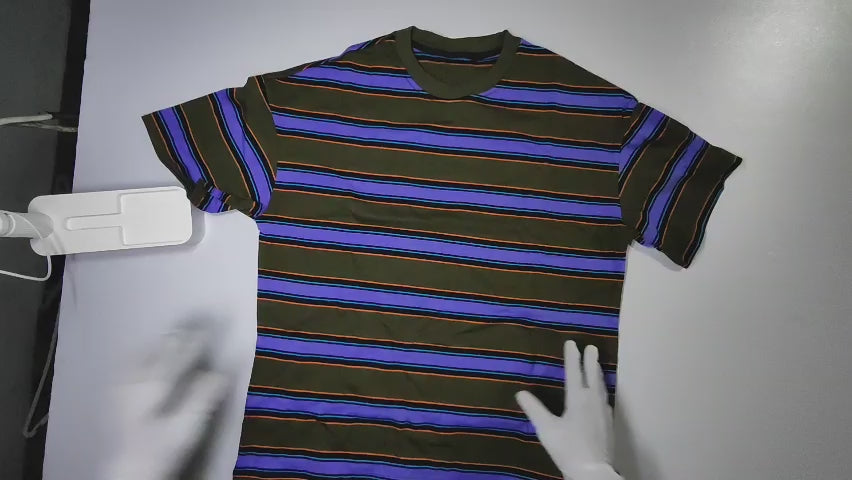 [973]GM  Cleanfit Retro Striped Purple Men's Summer Heavyweight Loose Short Sleeve Round Neck T-Shirt