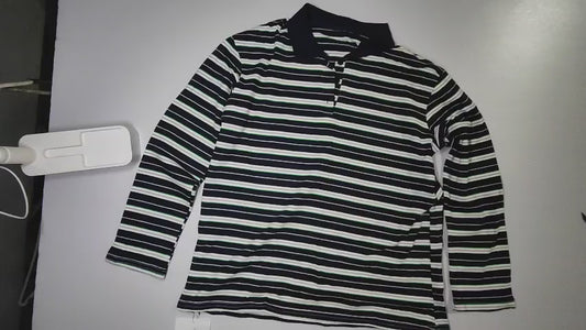[829]GM  Korea Dongdaemun APPROACH Retro Color-Blocked Letter Embroidery Polo Shirt 2025 New Collection Striped Long-Sleeve T-Shirt