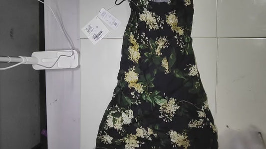[850]MS  MEIYANG [In Stock] Flower Cluster Tencel Strapless Dress French Print V-Neck Sleeveless Resort Dress