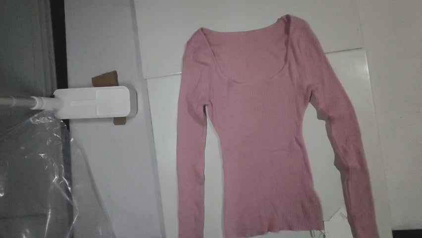 [788]NS French Rixo Kelly Vintage Pink Square Neck Long-Sleeve Sweater - Spring Sophisticated Slimming Top