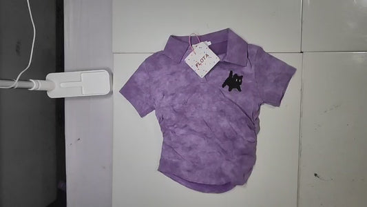 [018]MS Purple Polo Collar Short Sleeve Women's 2025 New Summer Flocked Sweet and Spicy Slimming Short-Length Top