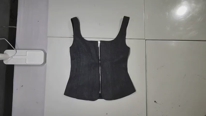 [194]GM  Women's 2025 Spring New Arrival Euro-American Style Versatile Zipper Detail Wide Shoulder Straps Square Neck Slimming Top 5063312