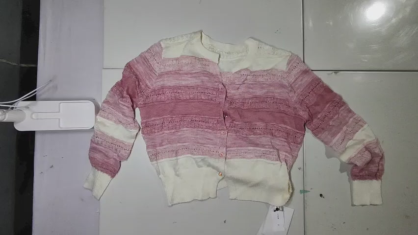 [775]MM Tuntun TUNT Spring and Summer [Light Blush] Fresh Youthful Glow Sweet Gradient Pink Openwork Knit Round V-Neck Cardigan