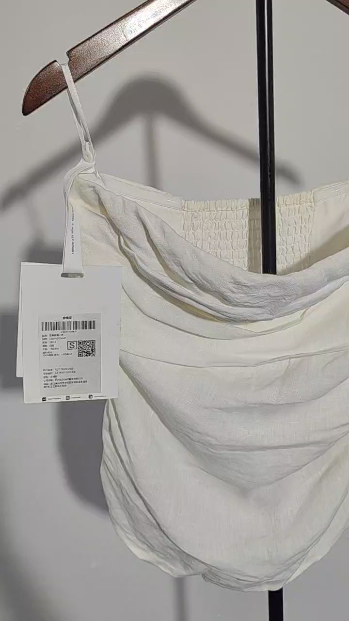 [087]N  COUNTONME French Romance 100% Linen Pleated Design Bodice