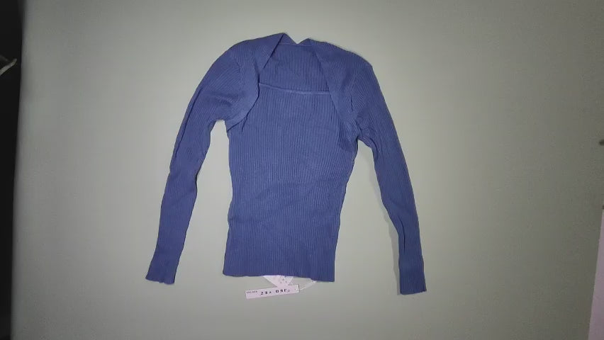 [305]MM Spring French Chic Long Sleeve Square Neck Base Layer Women's Trendy Knit Sweater with Unique Design Short Style