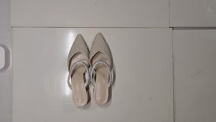 [891]NR Women's 2025 New French Vintage Thick Heel Closed Toe Diamond Pointed Toe Open Back Mary Jane Sandals Cool Slippers