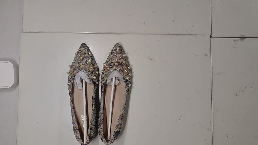 [883]NM Women's Thick Heel Pointed Toe Chinese-Style Open Toe Cheongsam Shoes, Chanel-Style Dress Matching, Comfortable Ethnic Rhinestone Shoes