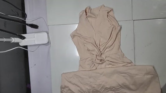 [026]MS Plus size women's twist V-neck sleeveless dress, spring designer style pleats waist-tailored slimming bodycon long dress