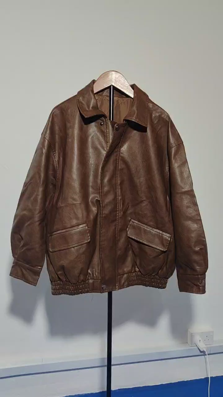 [888]M Women's Retro PU Leather Jacket 2025 Spring and Autumn New Collection Korean Style High-End Eye-Catching Motorcycle Leather Jacket