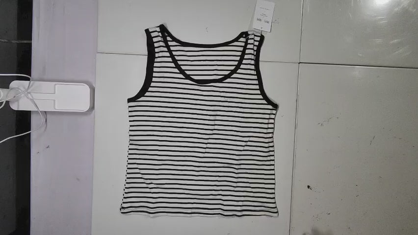 [344]MS Plus Size Women's Black Stripe Knit Vest Blazer Top with Tummy Control 100% Cotton Slim Strap