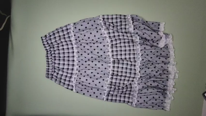 [174]GM  Sweet Multi-Layered Lace Checkered Polka Dot Cake Skirt for Women Spring Japanese Style High-Waisted A-Line Mid-Length Skirt