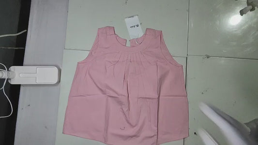 [650]GS  kk¡¤studio Curated Selection ~ Sweet Pink Round Neck Sleeveless Vest Top for Women, Summer Pleated Baby Doll Top