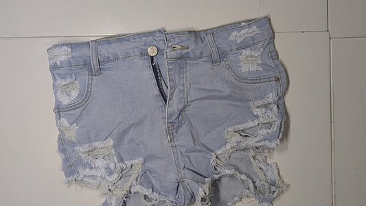 [229]GM    Women's Holey Elastic Denim Shorts