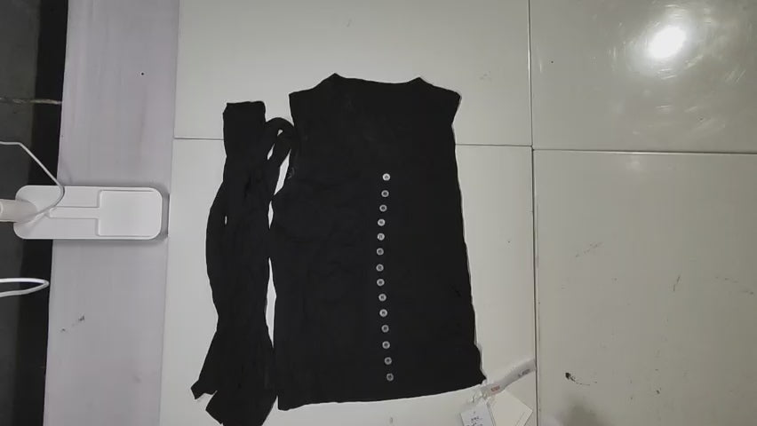 [376]GS   BANGON Black Scarf-Neck Tank Top Short-Length Stylish Chic 2025 New Collection Designer Top