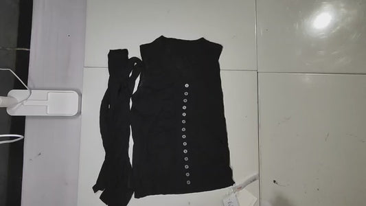 [376]GS   BANGON Black Scarf-Neck Tank Top Short-Length Stylish Chic 2025 New Collection Designer Top