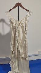 [082]M  OS7 Custom 6.26/20:00 Mother-of-Pearl Luster Bias-Cut Wave Lace Ephemeral Glimpse Translucent Dress