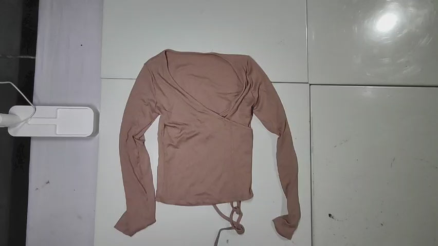 [220]GM  Sensual V-neck Long Sleeve Base Layer Top for Women, Spring and Autumn Unique High-end Style Slim-fit Short-length Top